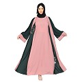 Embroidery work on layered abaya- Bottle Green-baby pink